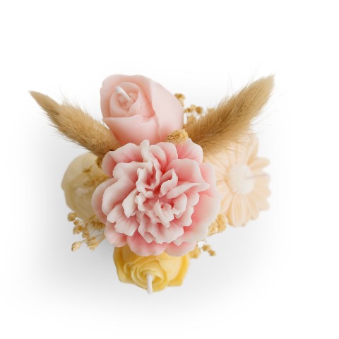Bouquet Elegance, composition cinq bougies fleurs sculptées