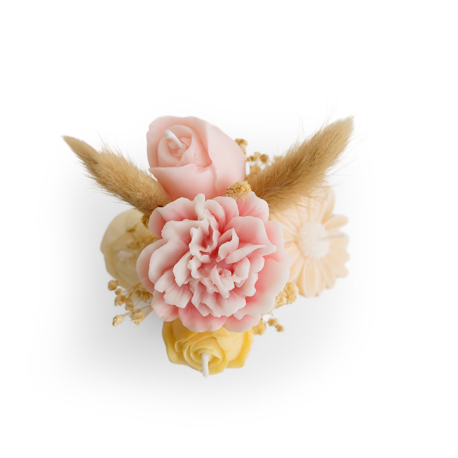 Bouquet Elegance, composition cinq bougies fleurs sculptées